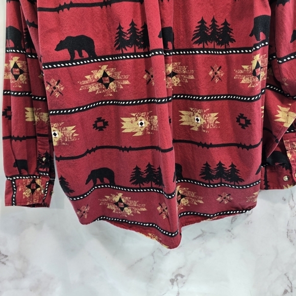 Outdoor Life Shirt Mens Large Red Camp Bear Tree Southwestern Aztec Button Down - Picture 7 of 9